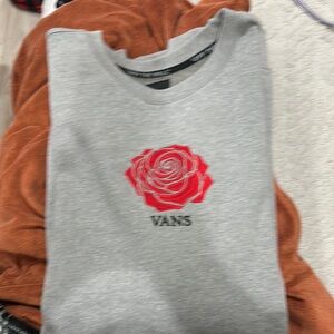 Vans Grey Sweatshirt with Red Rose Embroidery